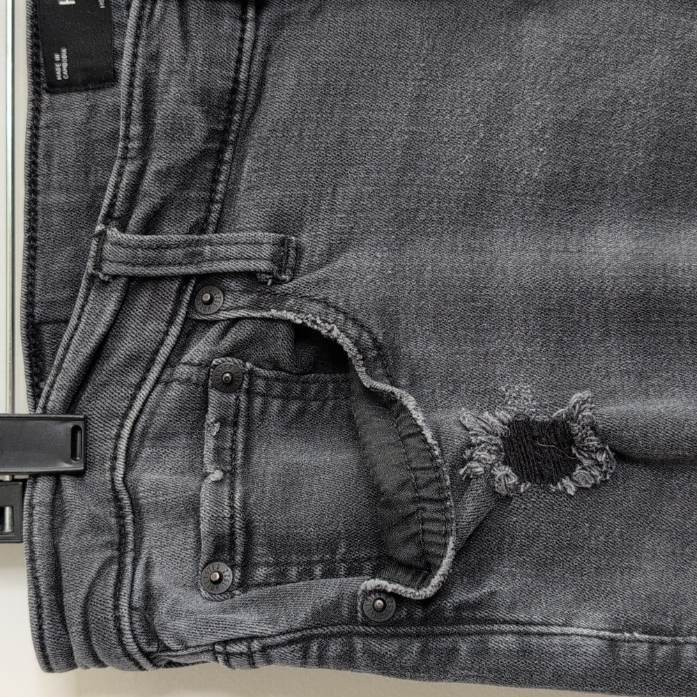 Hollister Stacked Skinny Jeans Black Distressed Red Plaid Knees 34x36 - Picture 5 of 12